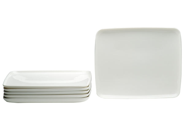 White Rectangle Porcelain Dinner Plate Set for Six - Elegant, Chip-Res ...