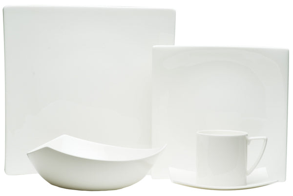 Homeroots White Five Piece Square Bone China Dinnerware Set   483489