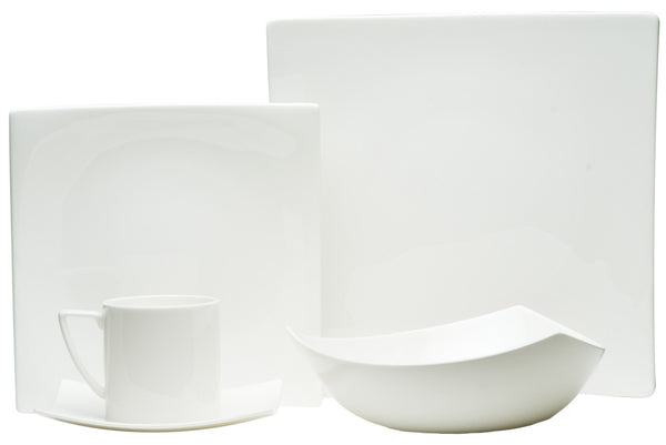 Homeroots White Five Piece Square Bone China Dinnerware Set   483489