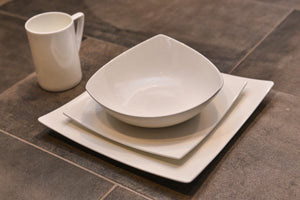 Homeroots White Four Piece Square Bone China Dinnerware Set   483490