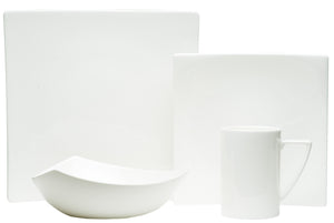 Homeroots White Four Piece Square Bone China Dinnerware Set   483490