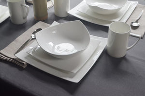 Homeroots White Four Piece Square Bone China Dinnerware Set   483490
