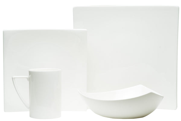 Homeroots White Four Piece Square Bone China Dinnerware Set   483490