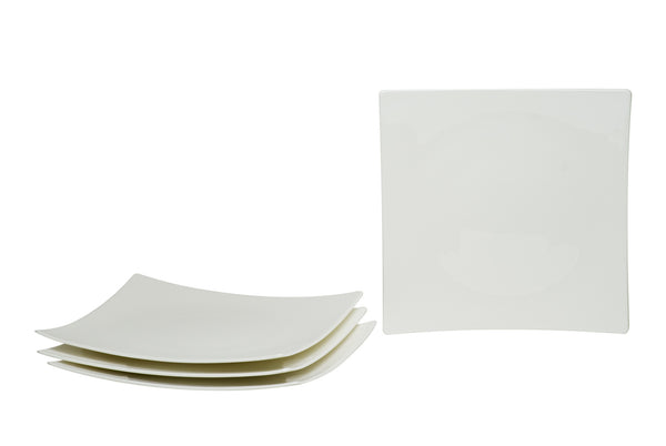 Homeroots White Six Piece Square Bone China Service For Six Dinner Plate Set   483491