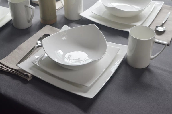 Homeroots White Six Piece Square Bone China Service For Six Dinner Plate Set   483491