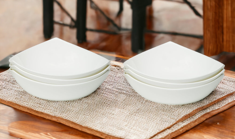 Homeroots White Six Piece Triangle Bone China Service For Six Bowl Set   483495