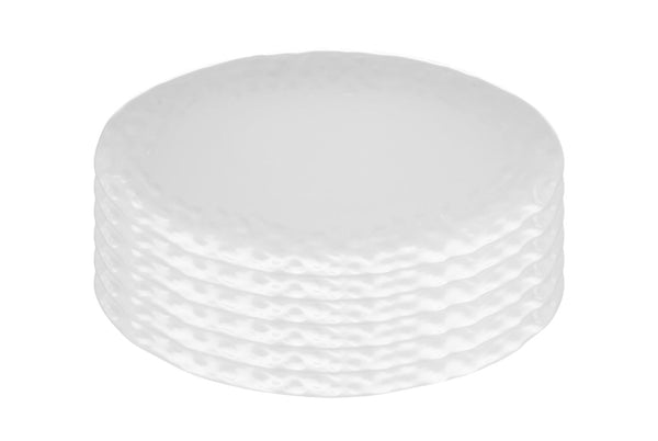 Homeroots White Six Piece Round Pebbled Porcelain Service For Six Dinner Plate Set   483507