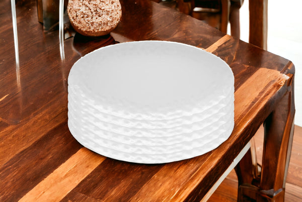 Homeroots White Six Piece Round Pebbled Porcelain Service For Six Dinner Plate Set   483507
