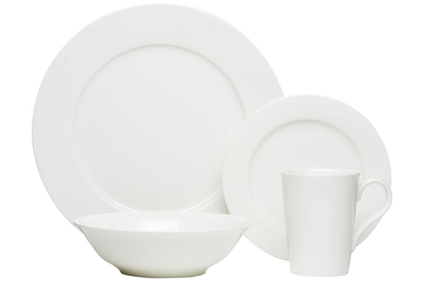 Homeroots White Sixteen Piece Round Bone China Service For Four Dinnerware Set   483518