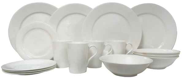 Homeroots White Sixteen Piece Round Bone China Service For Four Dinnerware Set   483518
