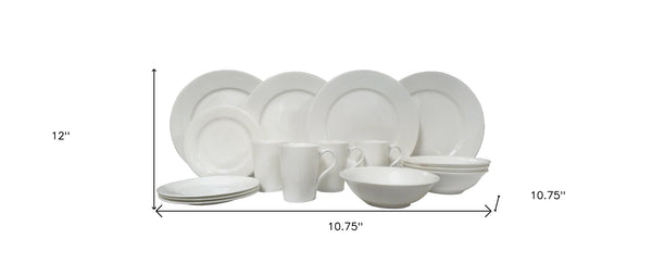 Homeroots White Sixteen Piece Round Bone China Service For Four Dinnerware Set   483518