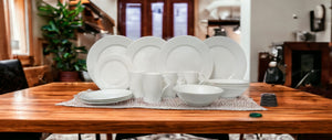 Homeroots White Sixteen Piece Round Bone China Service For Four Dinnerware Set   483518