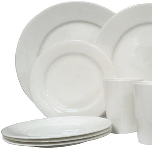 Homeroots White Sixteen Piece Round Bone China Service For Four Dinnerware Set   483518