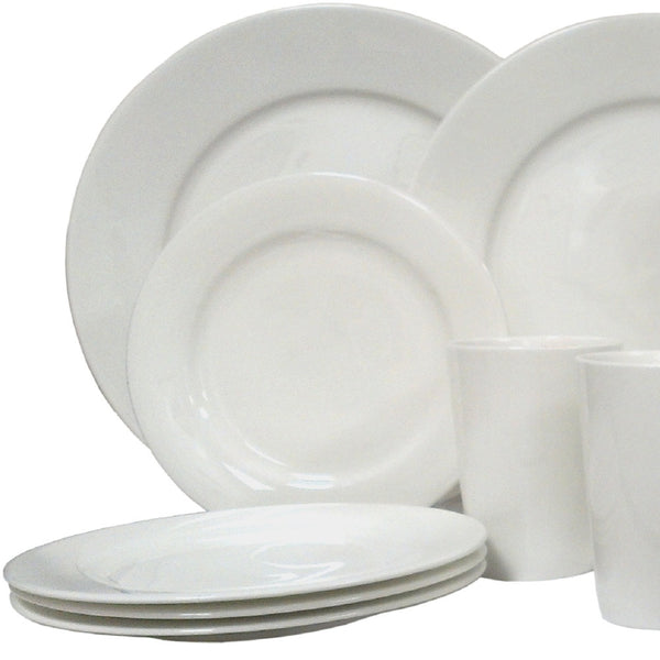 Homeroots White Sixteen Piece Round Bone China Service For Four Dinnerware Set   483518