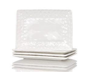 Homeroots White Six Piece Rectangle Pebbled Porcelain Service For Six Dinner Plate Set   483520