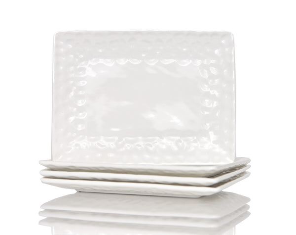 Homeroots White Six Piece Rectangle Pebbled Porcelain Service For Six Dinner Plate Set   483520