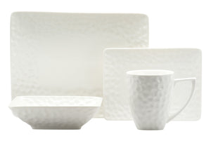 Homeroots White Six Piece Rectangle Pebbled Porcelain Service For Six Dinner Plate Set   483520