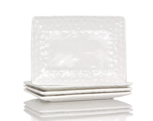 Homeroots White Six Piece Rectangle Pebbled Porcelain Service For Six Dinner Plate Set   483520