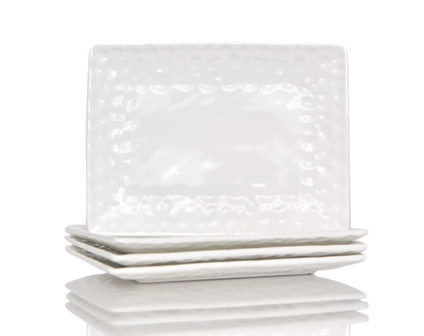 Homeroots White Six Piece Rectangle Pebbled Porcelain Service For Six Dinner Plate Set   483520