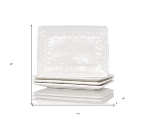 Homeroots White Six Piece Rectangle Pebbled Porcelain Service For Six Dinner Plate Set   483520