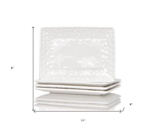 Homeroots White Six Piece Rectangle Pebbled Porcelain Service For Six Dinner Plate Set   483520