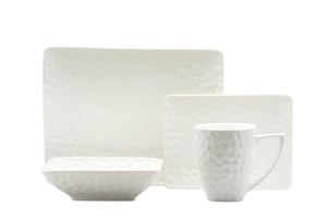Homeroots White Six Piece Rectangle Pebbled Porcelain Service For Six Salad Plate Set   483521