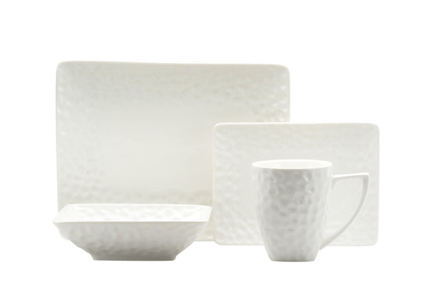 Homeroots White Six Piece Rectangle Pebbled Porcelain Service For Six Salad Plate Set   483521