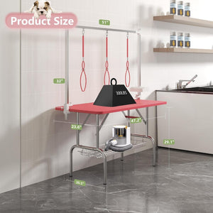 English Elm 47inch Stainless Steel Foldable Pet Grooming Table with Arm Noose and Mesh Supply Tray W3587P409930