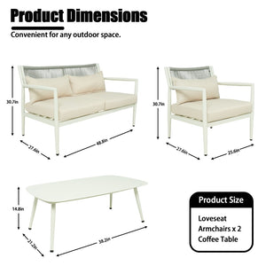 English Elm Outdoor Pe Rope Woven 4 Seat Sectional Sofa Set with Foam Cushions Iron Frame T5880S00013