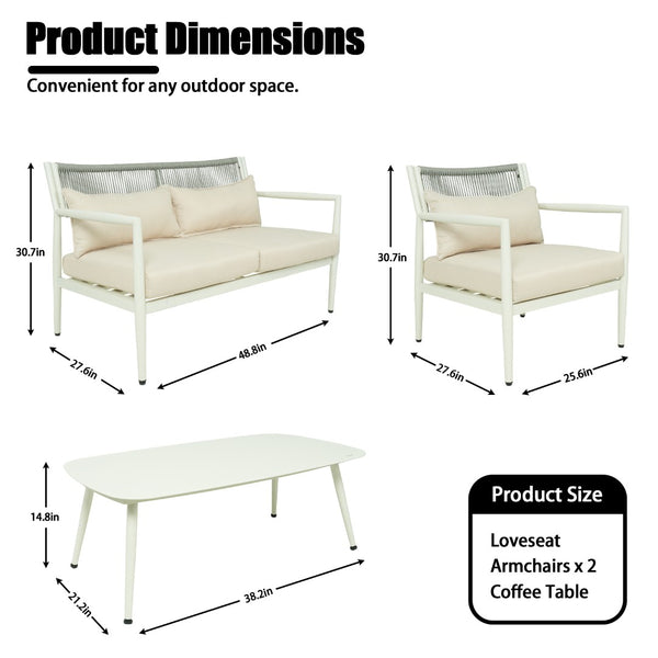 English Elm Outdoor Pe Rope Woven 4 Seat Sectional Sofa Set with Foam Cushions Iron Frame T5880S00013