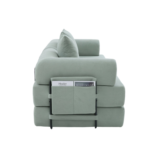English Elm UNITED modular foldable sofa with metal frame, corduroy upholstery, side pocket & quick assembly convenience Mint Blue W1568P375643