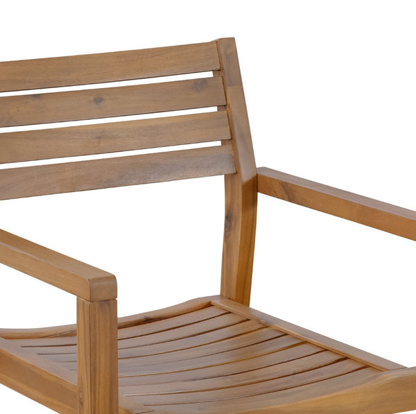 English Elm U_style Solid Acacia Wood Round Outdoor Dining Set Seats Four with Slatted Design Natural WY000475AAO