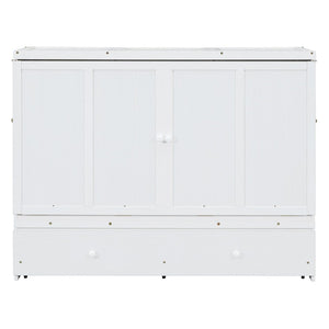 English Elm Queen Murphy Wall Bed with Pull Out Drawer and Built in Usb Charging Cabinet White N708P205905K
