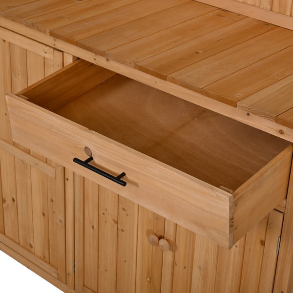 English Elm (with Hutch) Topamx Solid Fir Potting Bench Patio Workstation Spice Rack Drawer Natural N717P404330A