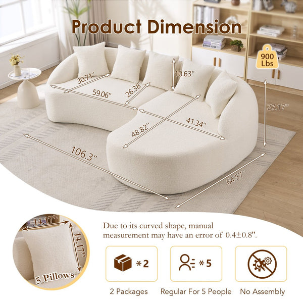 English Elm New Chenille L-shaped Sectional Curved Chaise Modular Sofa for Modern Living Spaces W2231S00053