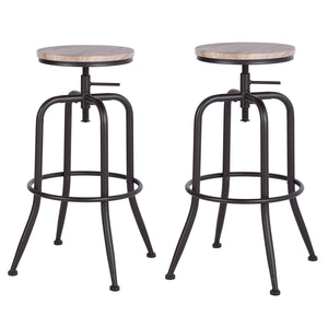 Homeroots Set Of Two Natural And Black Solid Wood And Steel Swivel Backless Counter Height Bar Chairs   483709
