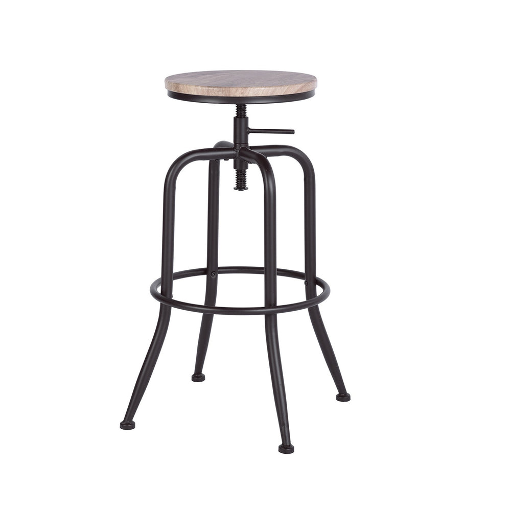 Homeroots Set Of Two Natural And Black Solid Wood And Steel Swivel Backless Counter Height Bar Chairs   483709