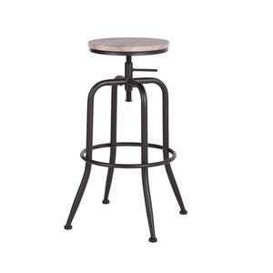 Homeroots Set Of Two Natural And Black Solid Wood And Steel Swivel Backless Counter Height Bar Chairs   483709