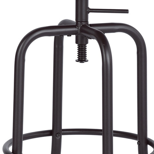 Homeroots Set Of Two Natural And Black Solid Wood And Steel Swivel Backless Counter Height Bar Chairs   483709