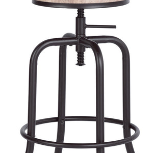 Homeroots Set Of Two Natural And Black Solid Wood And Steel Swivel Backless Counter Height Bar Chairs   483709