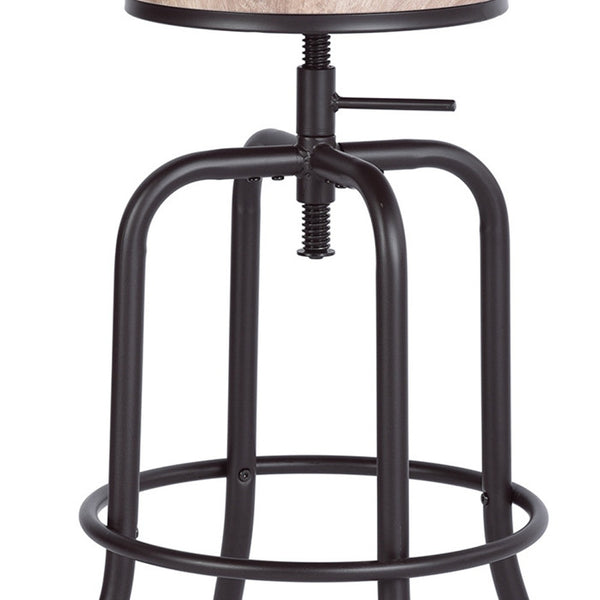 Homeroots Set Of Two Natural And Black Solid Wood And Steel Swivel Backless Counter Height Bar Chairs   483709