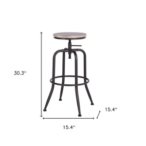 Homeroots Set Of Two Natural And Black Solid Wood And Steel Swivel Backless Counter Height Bar Chairs   483709