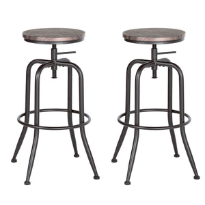 Homeroots Set Of Two Brown And Black Solid Wood And Steel Swivel Backless Counter Height Bar Chairs   483710