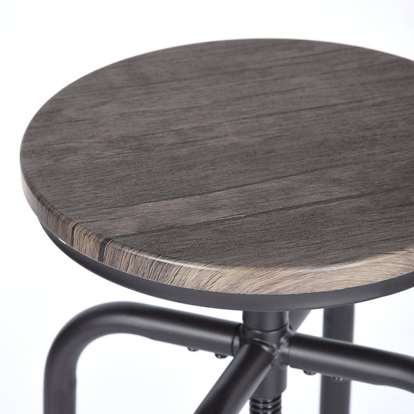 Homeroots Set Of Two Brown And Black Solid Wood And Steel Swivel Backless Counter Height Bar Chairs   483710