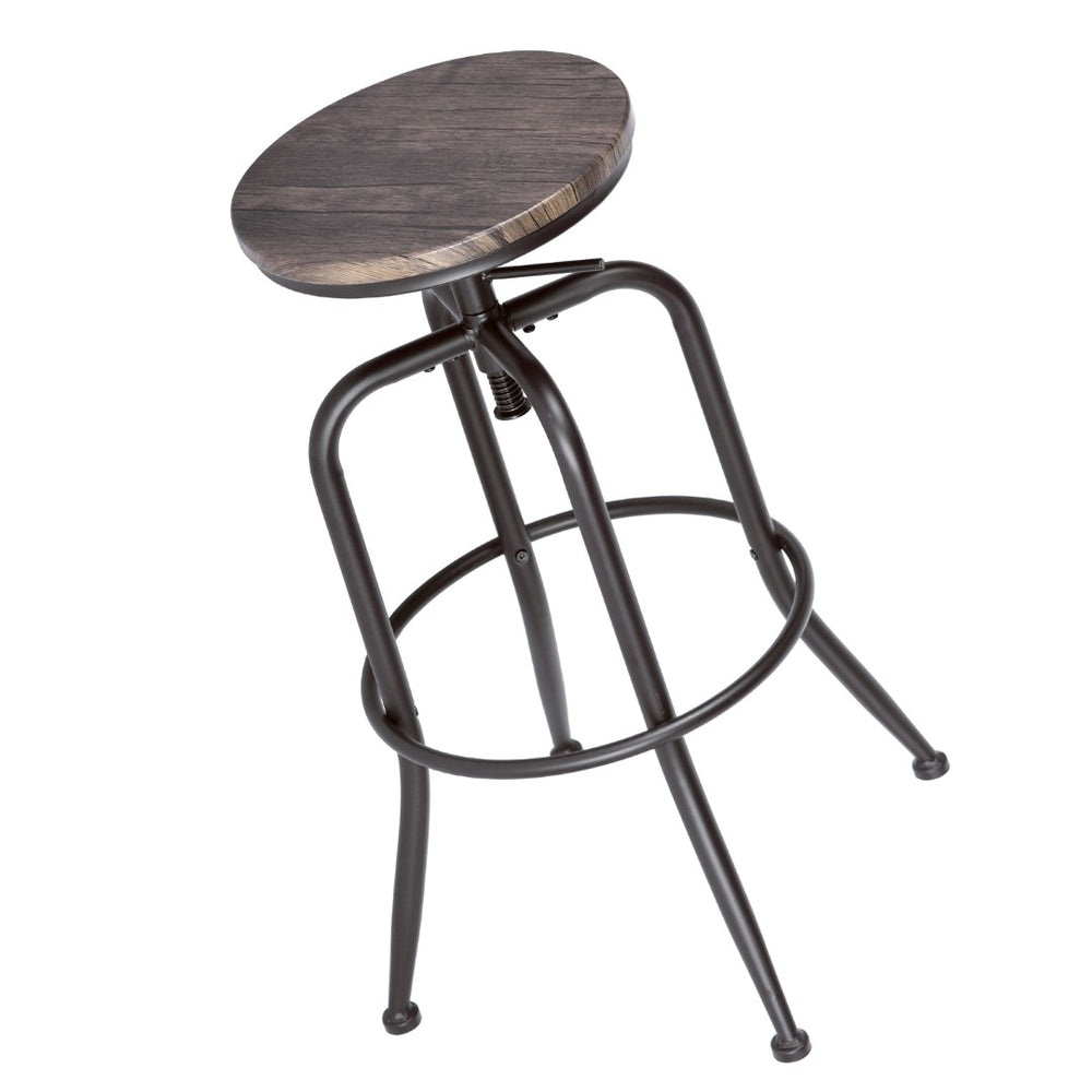 HomeRoots Set of Two Backless Swivel Bar Chairs - Stylish Brown Wood & Black Steel for Modern Dining Spaces 483710