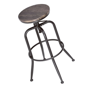 Homeroots Set Of Two Brown And Black Solid Wood And Steel Swivel Backless Counter Height Bar Chairs   483710