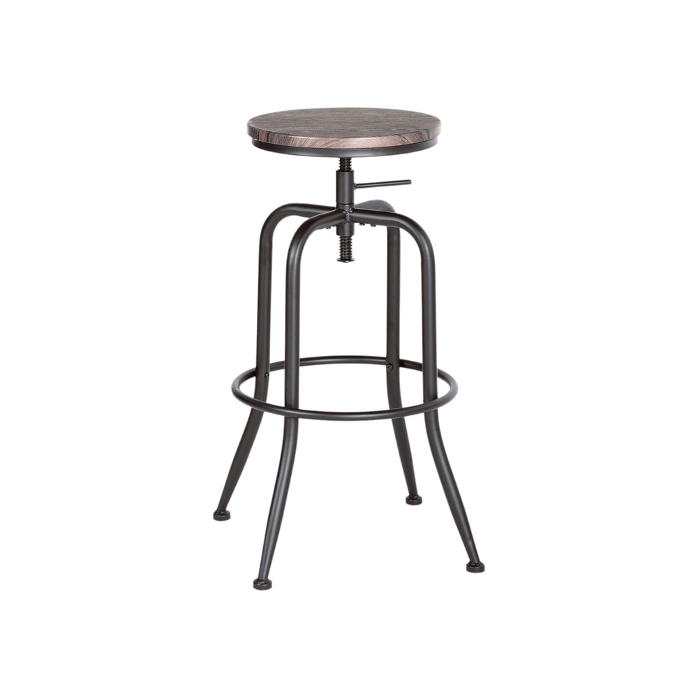 Homeroots Set Of Two Brown And Black Solid Wood And Steel Swivel Backless Counter Height Bar Chairs   483710