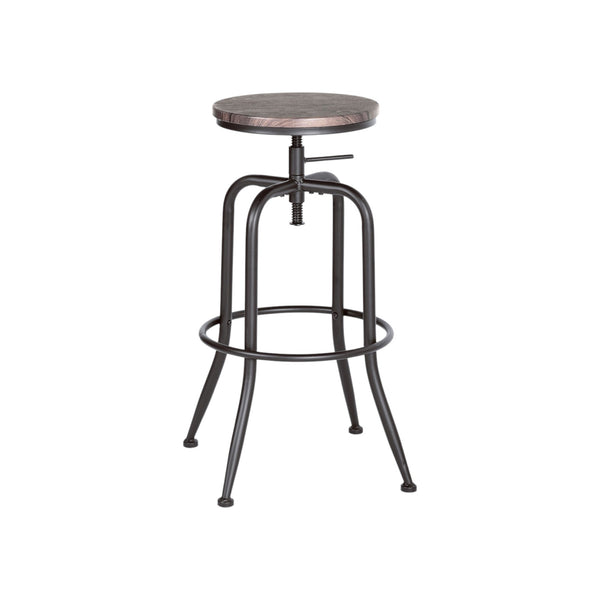 Homeroots Set Of Two Brown And Black Solid Wood And Steel Swivel Backless Counter Height Bar Chairs   483710