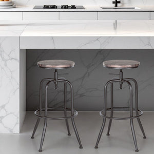 Homeroots Set Of Two Brown And Black Solid Wood And Steel Swivel Backless Counter Height Bar Chairs   483710