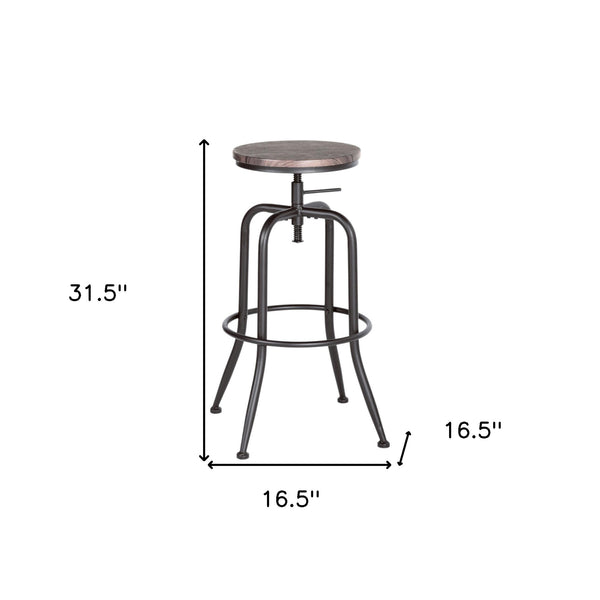 Homeroots Set Of Two Brown And Black Solid Wood And Steel Swivel Backless Counter Height Bar Chairs   483710